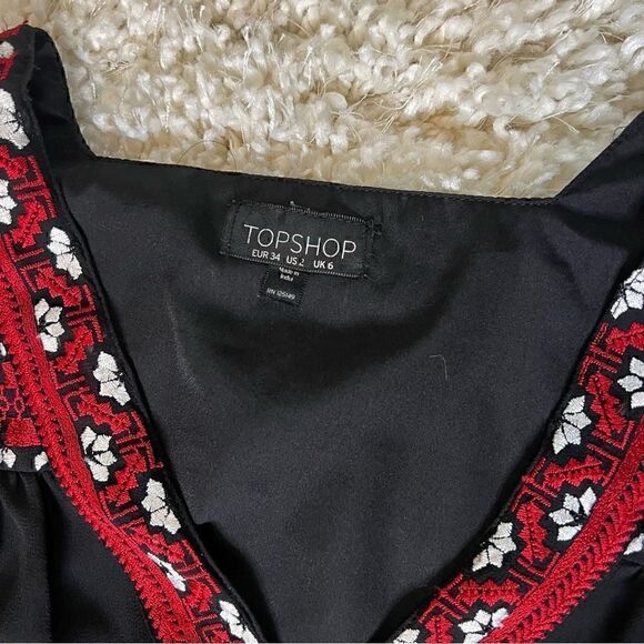 Topshop black embroidered style boho long sleeve top size US 2 - Picture 4 of 11